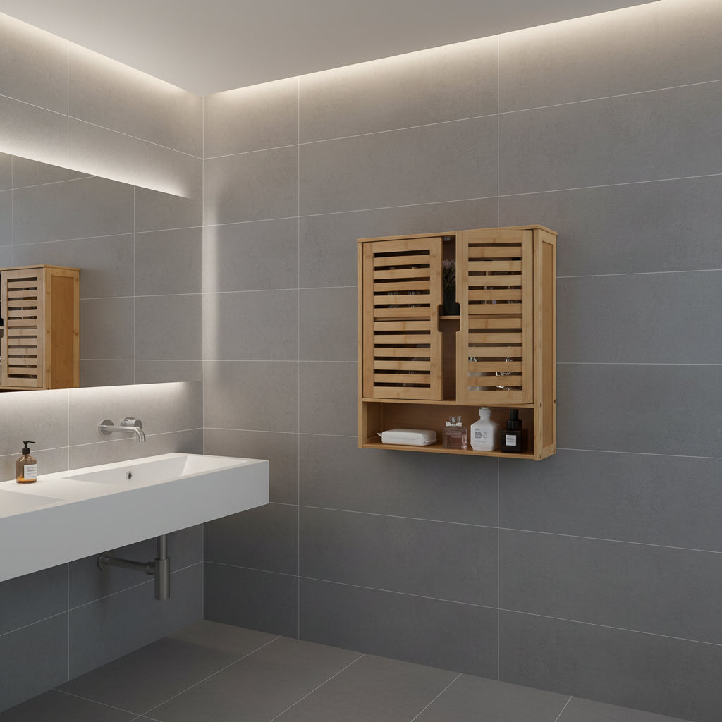 Armario de Baño con 2 Puertas y Estante Ajustable – Sobre el Inodoro