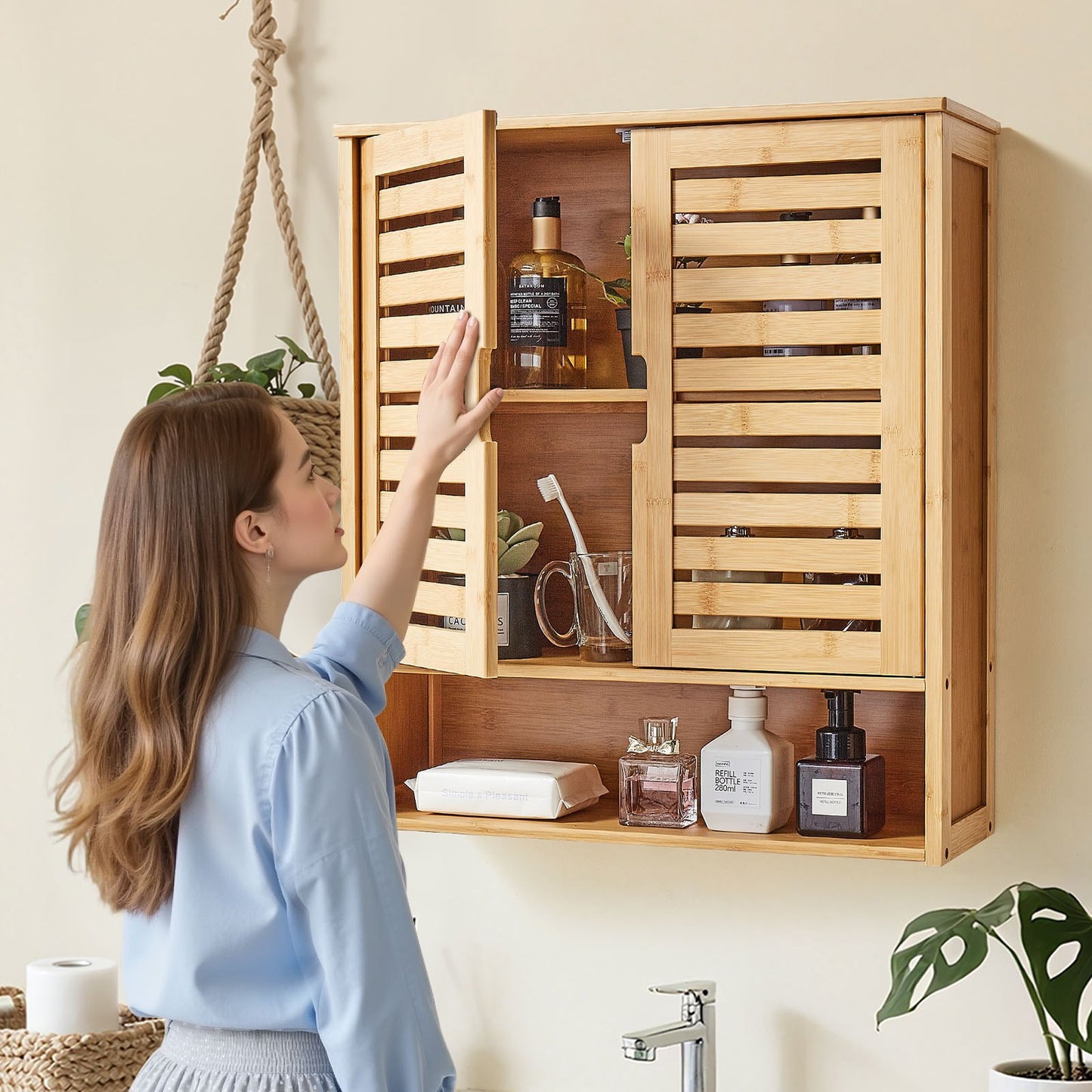 Armario de Baño con 2 Puertas y Estante Ajustable – Sobre el Inodoro