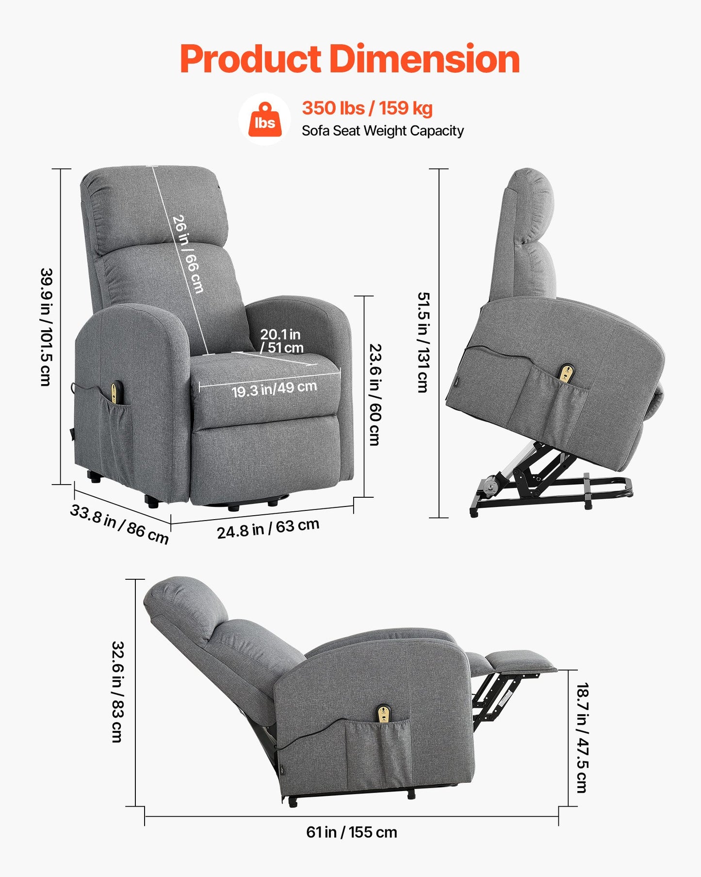 Sillón reclinable elevador eléctrico, sillón elevador eléctrico para personas mayores, Infinite