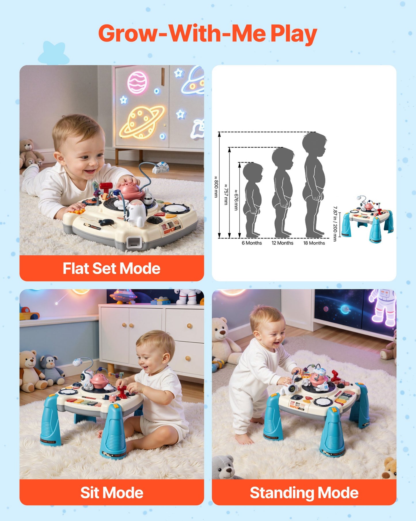 Mesa Musical Espacial para Bebés 1-3 Años – Con Proyector de Estrellas