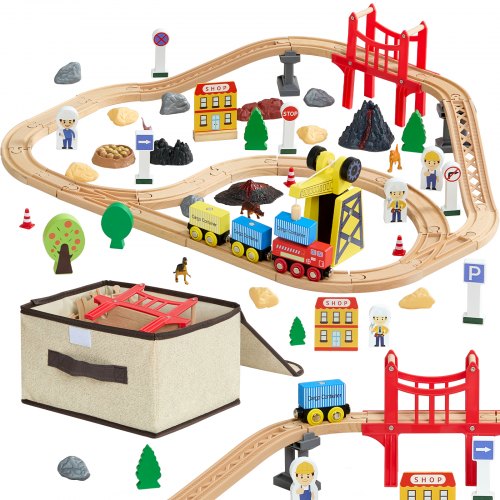Set de Tren de Madera 70 Piezas con Grúa Magnética