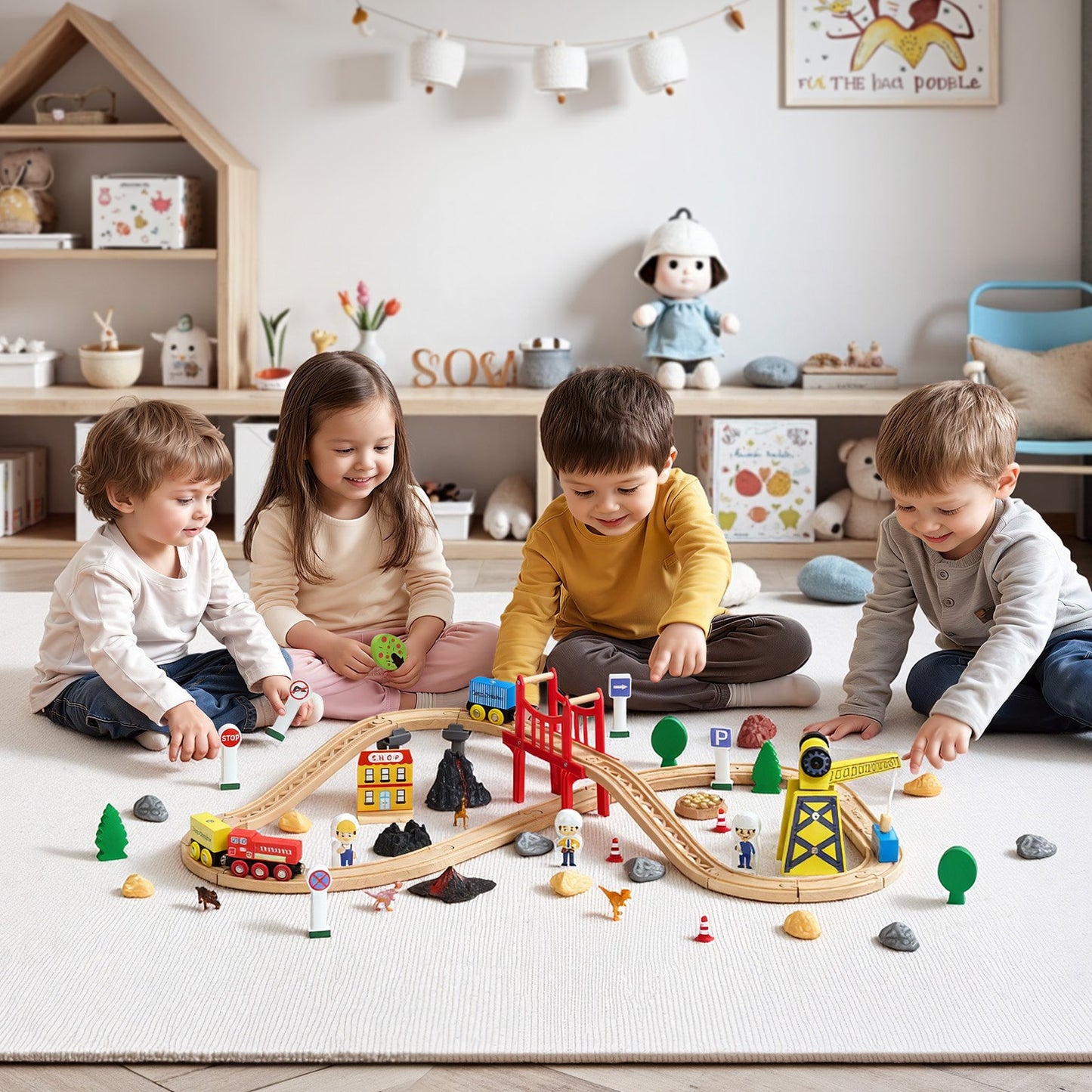 Set de Tren de Madera 70 Piezas con Grúa Magnética