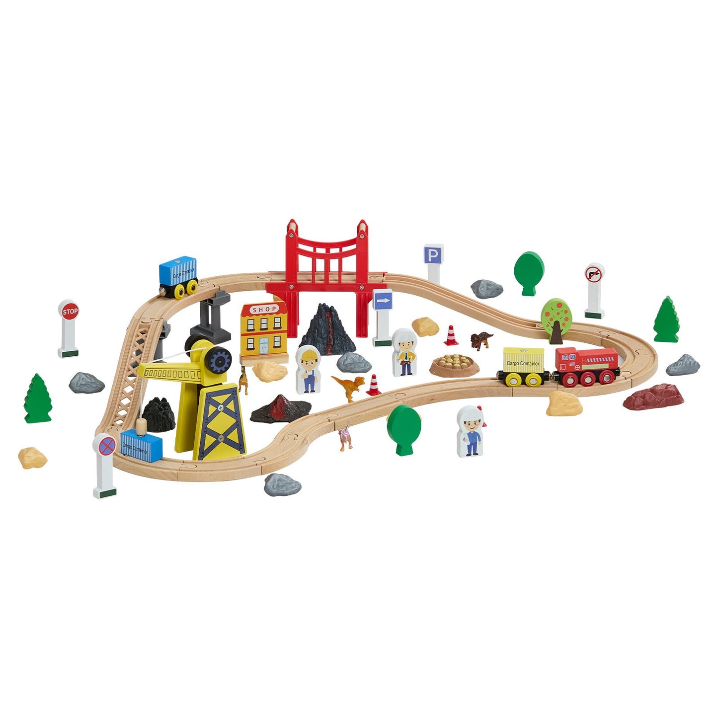 Set de Tren de Madera 70 Piezas con Grúa Magnética