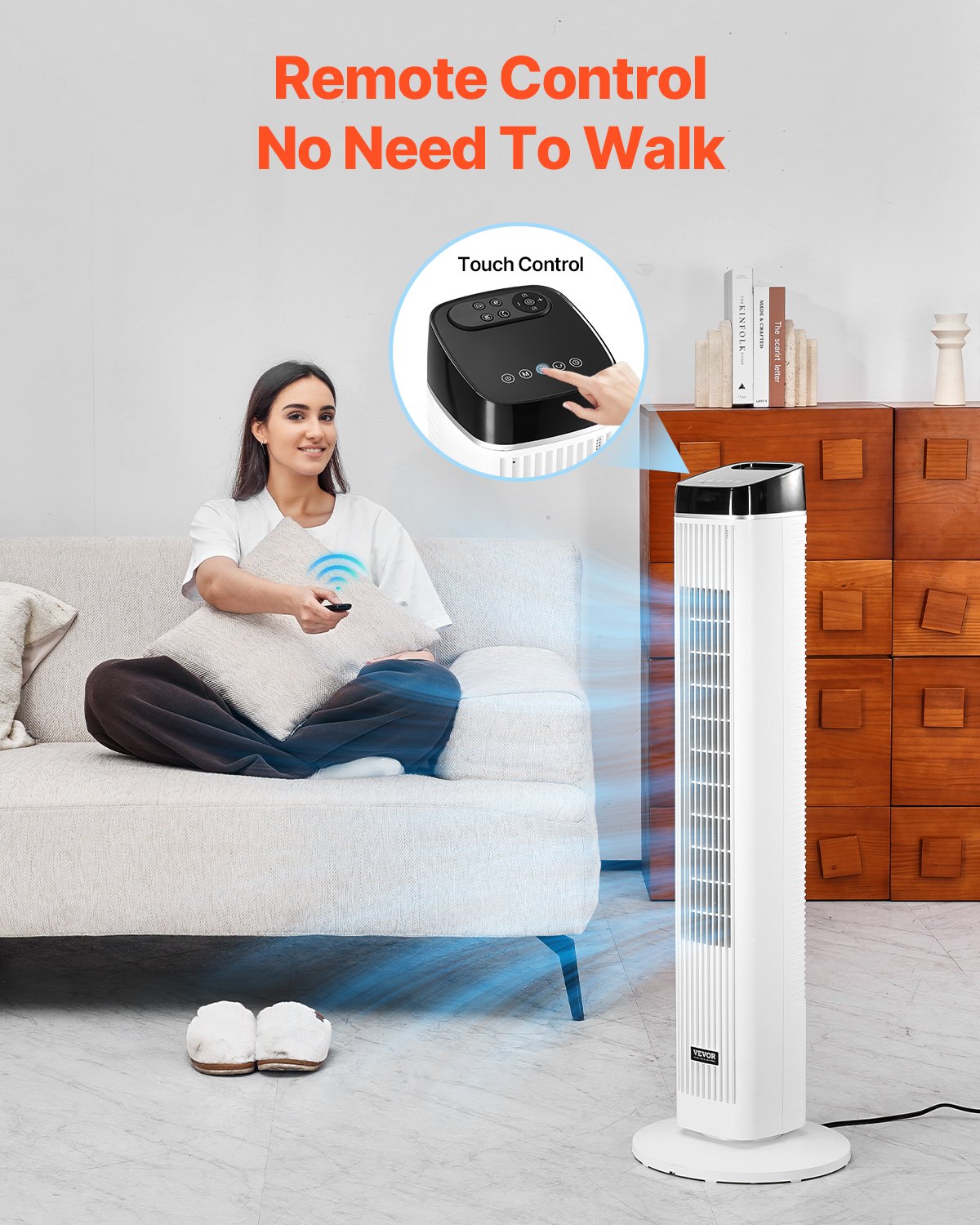 Ventilador de torre, ventilador de piso silencioso Velocity de 22 ft/s, ventiladores oscilantes de 70° para