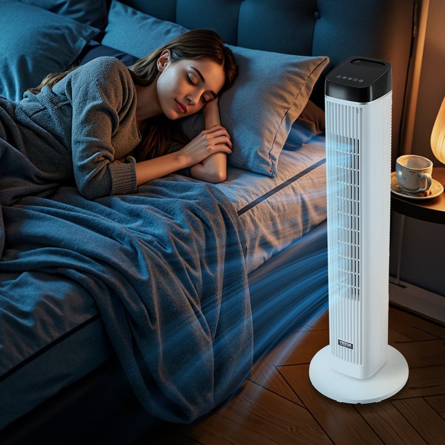 Ventilador de torre, ventilador de piso silencioso Velocity de 22 ft/s, ventiladores oscilantes de 70° para