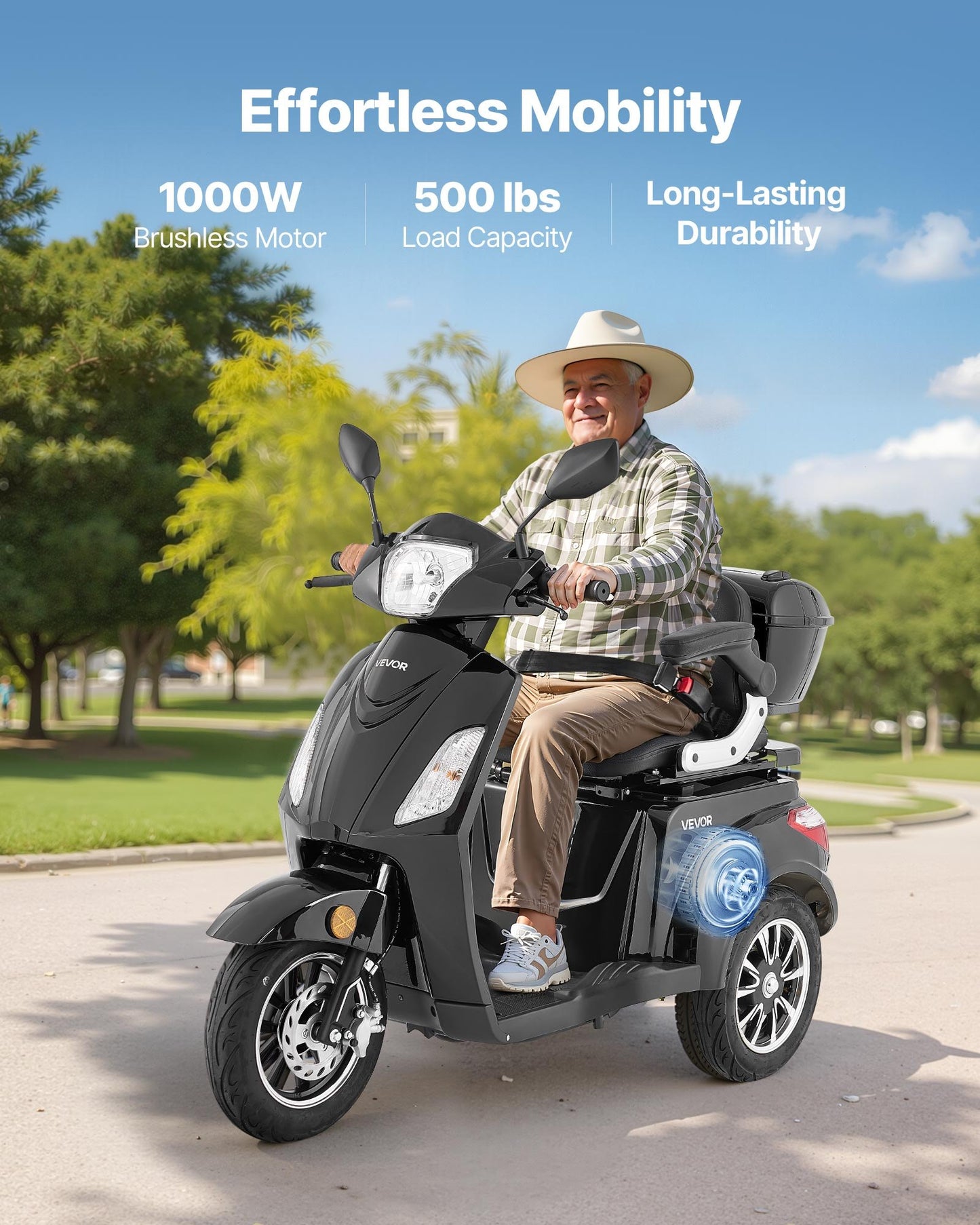 Scooters de movilidad de 3 ruedas de alta resistencia para personas mayores y adultos, hasta 227 kg (500 libras).