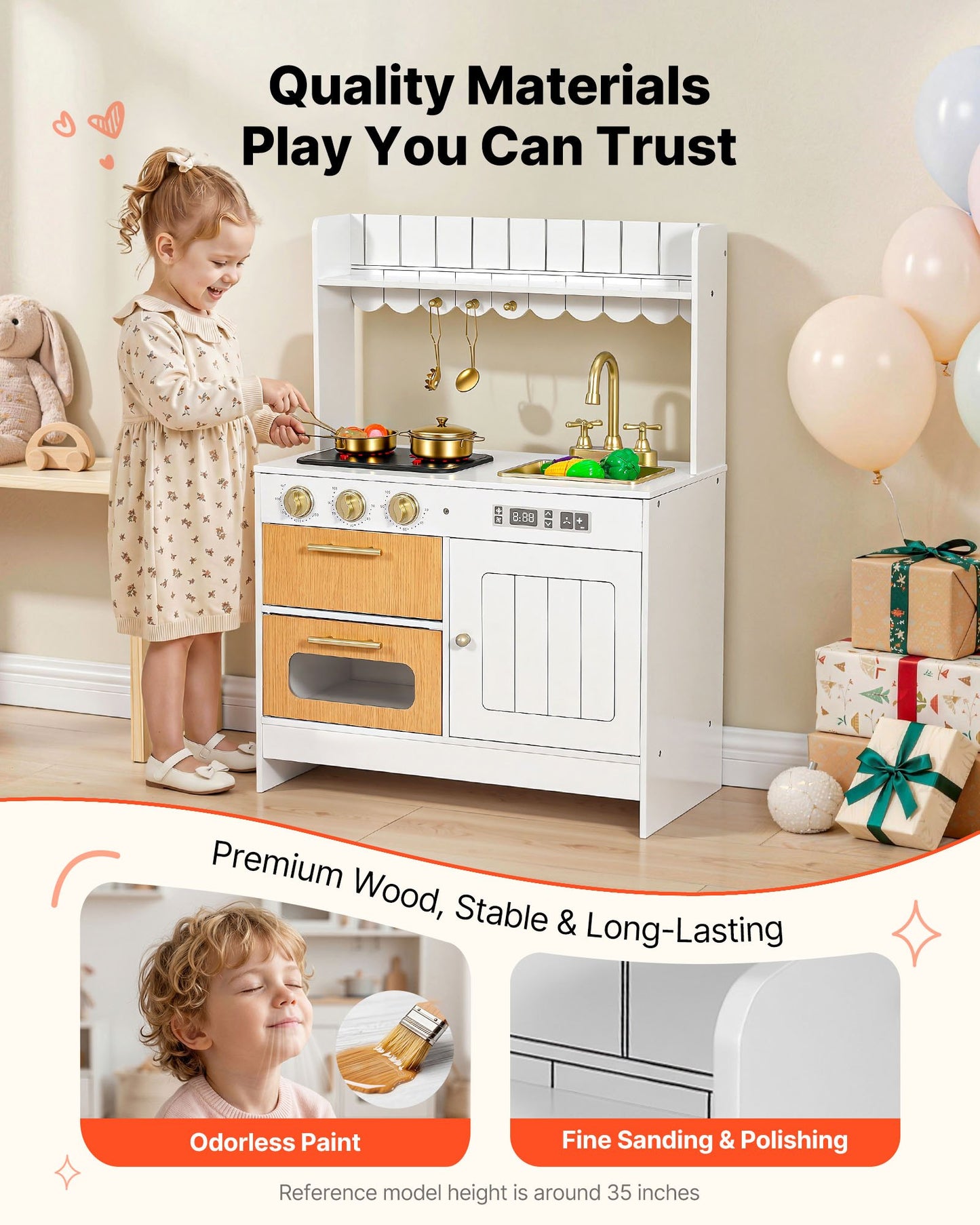 Cocina de Juguete de Madera para Niños – Con Luces Reales