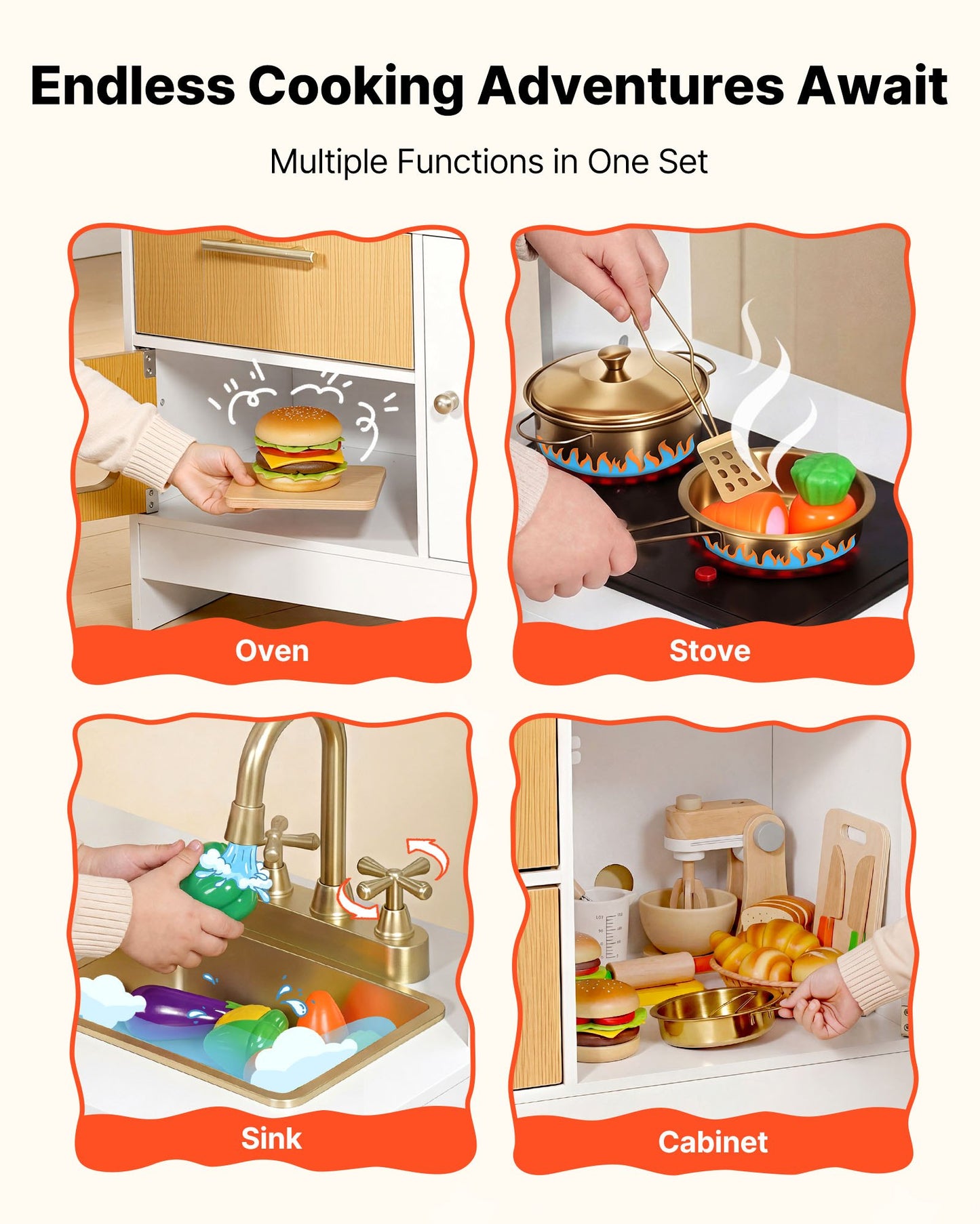 Cocina de Juguete de Madera para Niños – Con Luces Reales