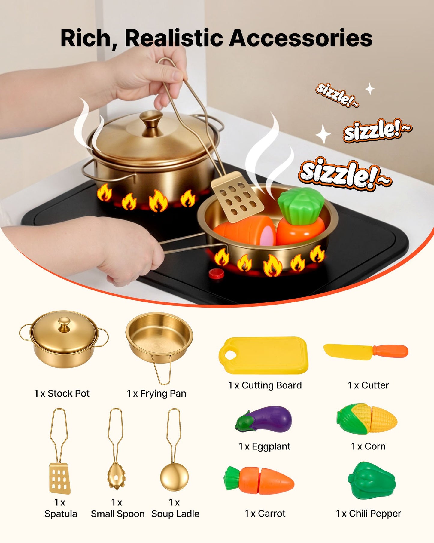 Cocina de Juguete de Madera para Niños – Con Luces Reales