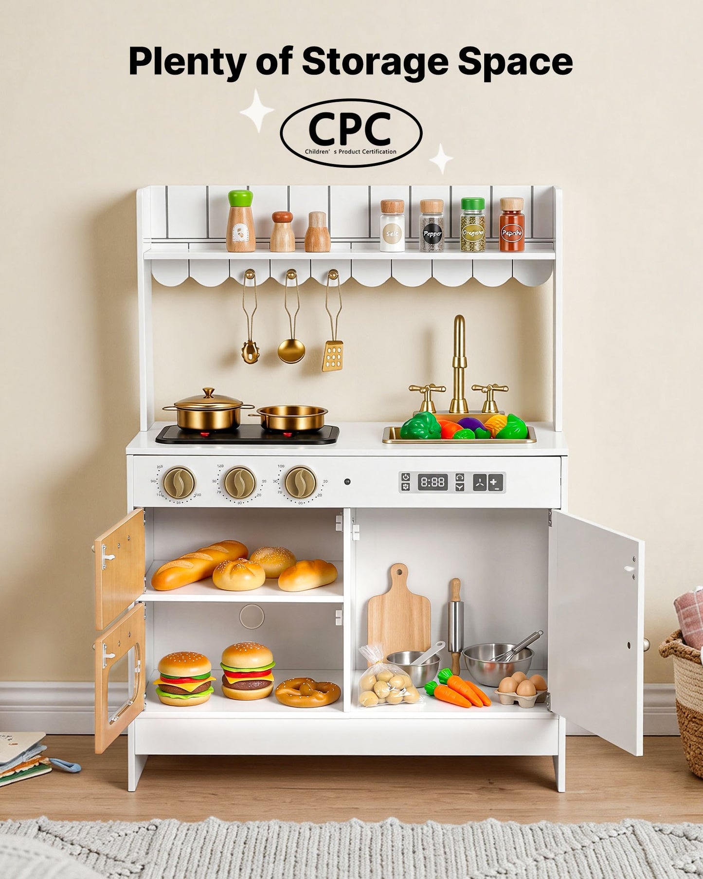 Cocina de Juguete de Madera para Niños – Con Luces Reales