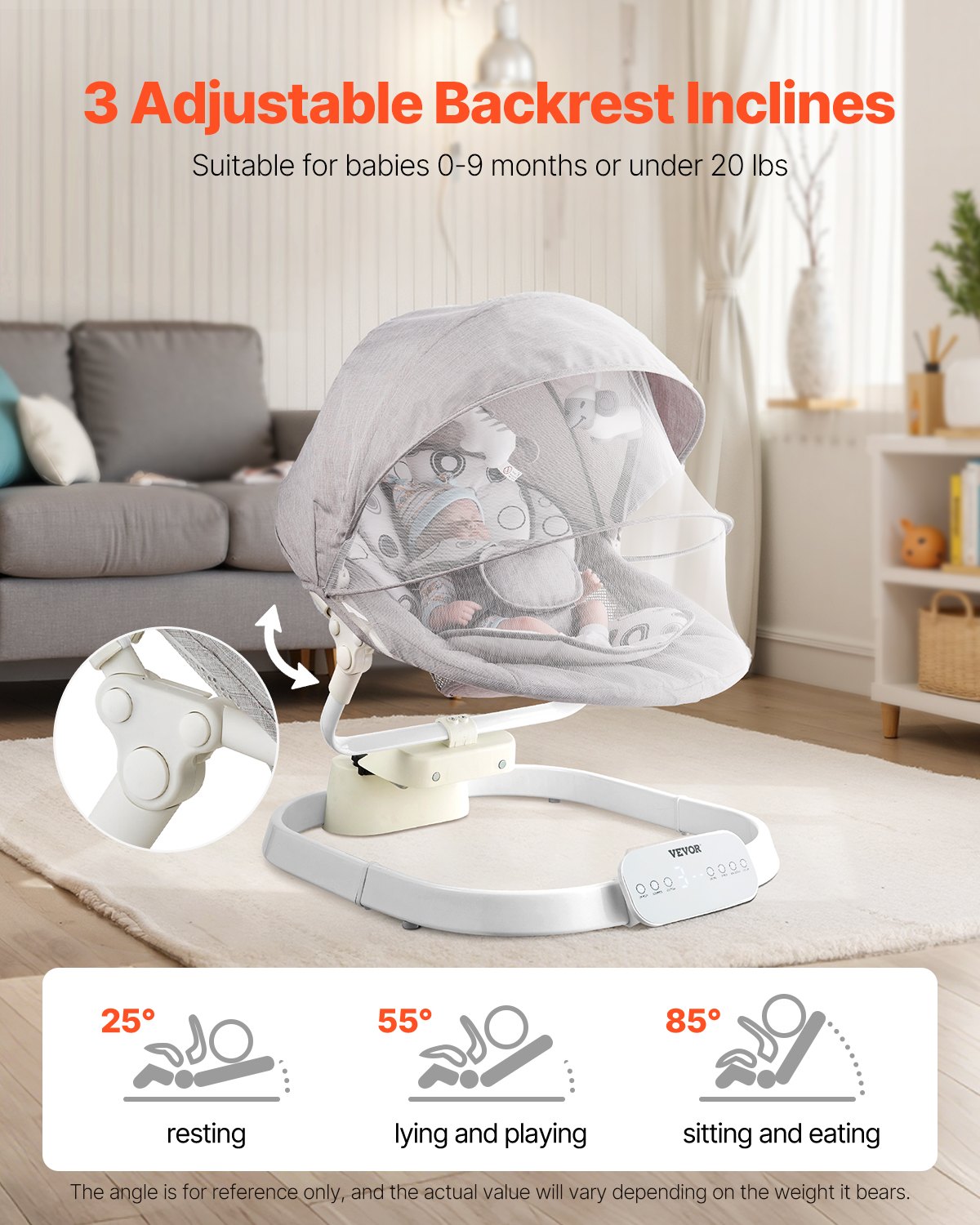 Columpio para bebé, mecedora para bebés con 3 velocidades y 3 posiciones de asiento,