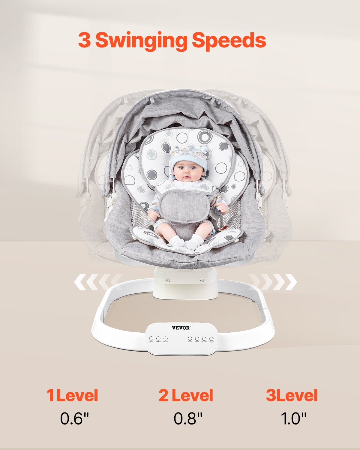 Columpio para bebé, mecedora para bebés con 3 velocidades y 3 posiciones de asiento,