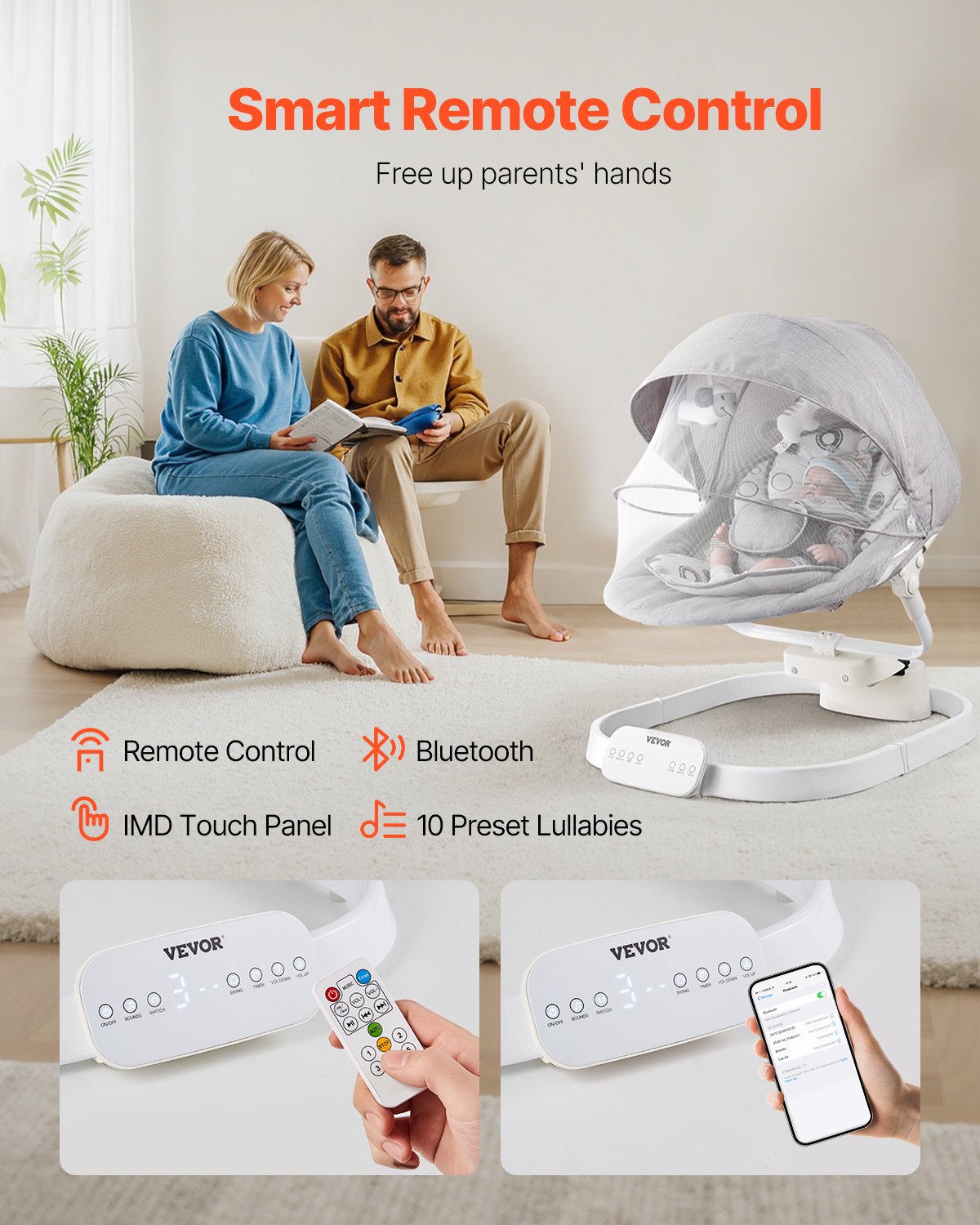 Columpio para bebé, mecedora para bebés con 3 velocidades y 3 posiciones de asiento,