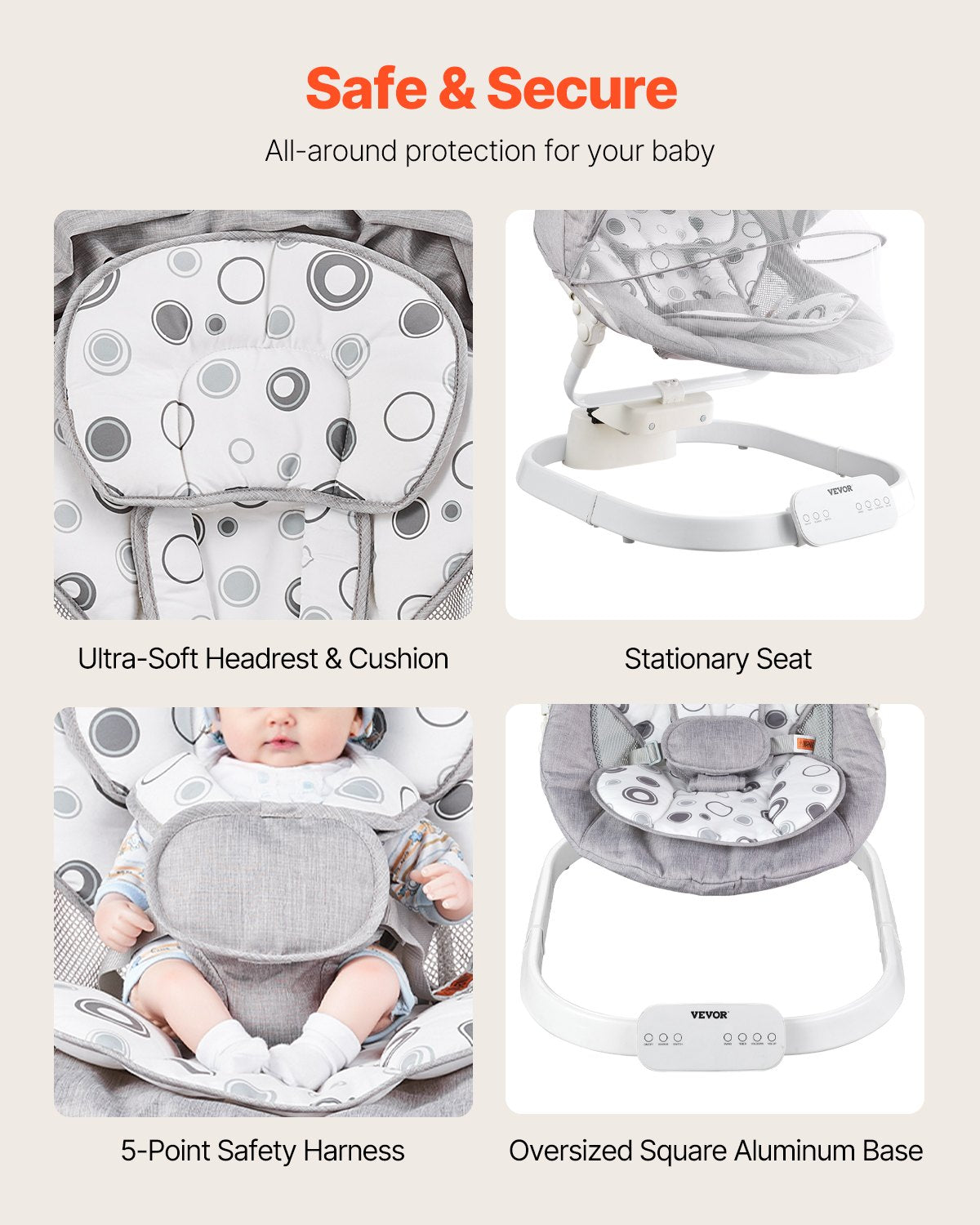 Columpio para bebé, mecedora para bebés con 3 velocidades y 3 posiciones de asiento,