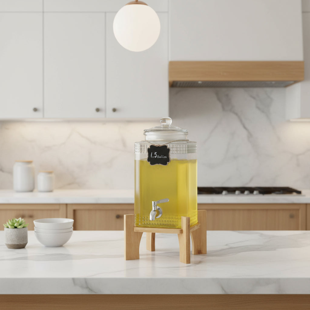 Dispensador de Bebidas 5,5 L con Grifo de Acero Inoxidable y Base de Madera