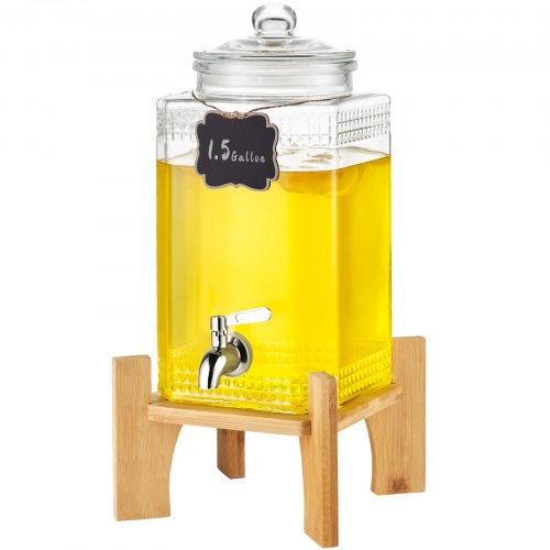 Dispensador de Bebidas 5,5 L con Grifo de Acero Inoxidable y Base de Madera