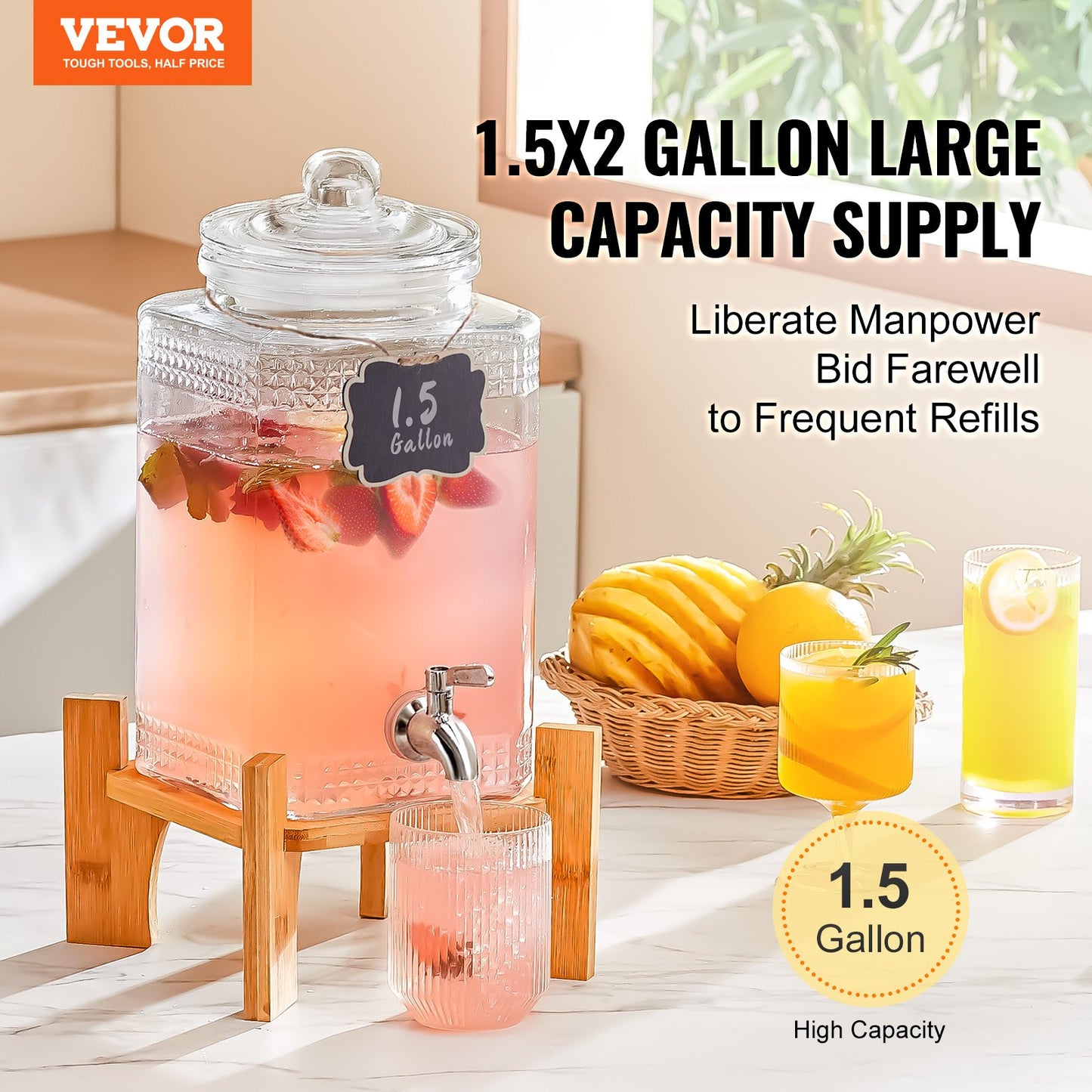 Dispensador de Bebidas 5,5 L con Grifo de Acero Inoxidable y Base de Madera