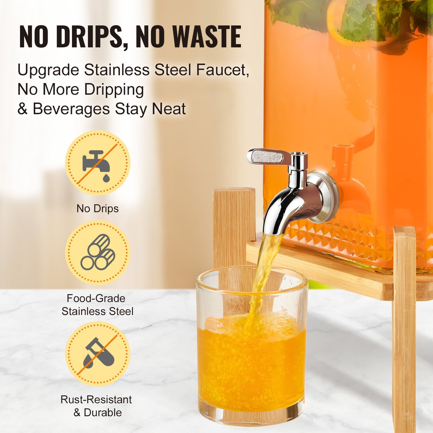 Dispensador de Bebidas 5,5 L con Grifo de Acero Inoxidable y Base de Madera