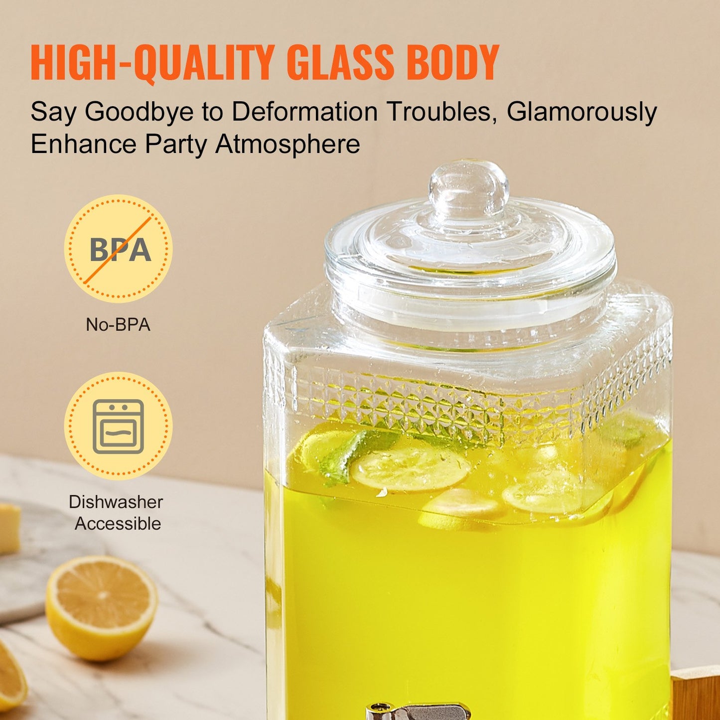 Dispensador de Bebidas 5,5 L con Grifo de Acero Inoxidable y Base de Madera