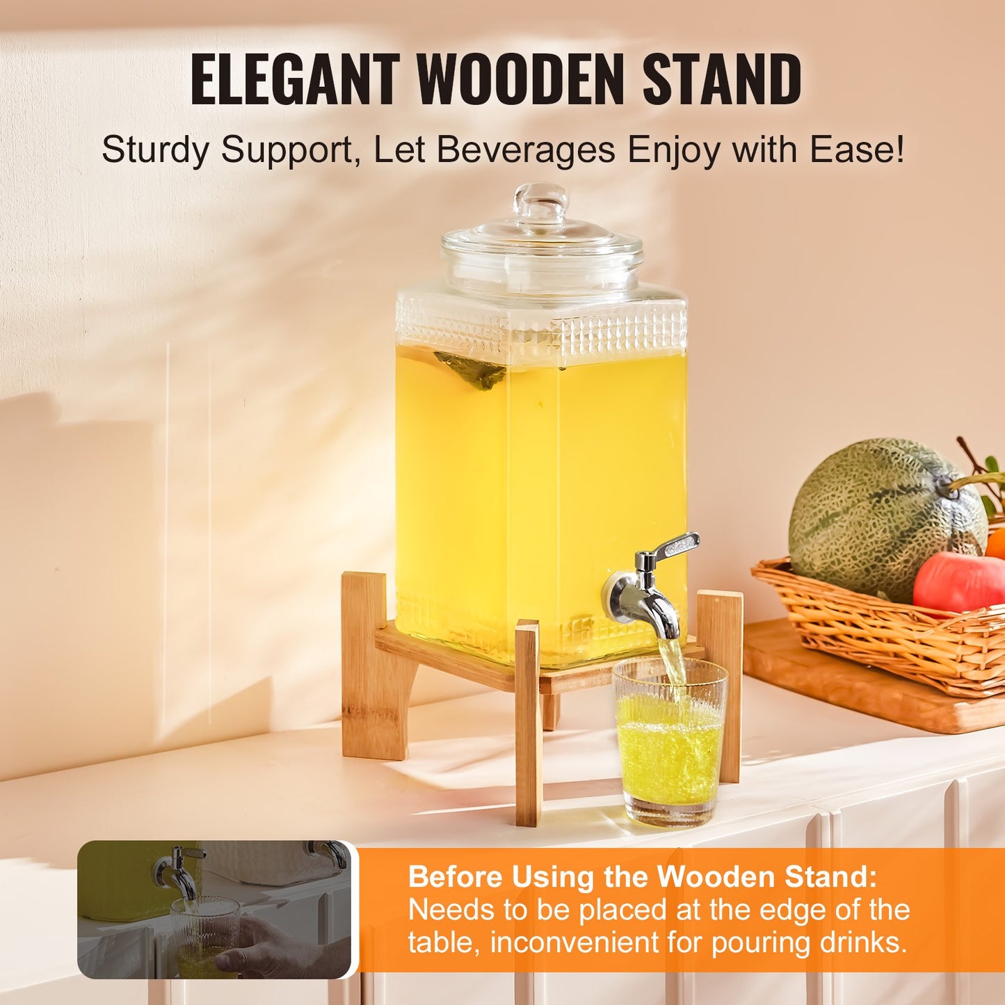 Dispensador de Bebidas 5,5 L con Grifo de Acero Inoxidable y Base de Madera