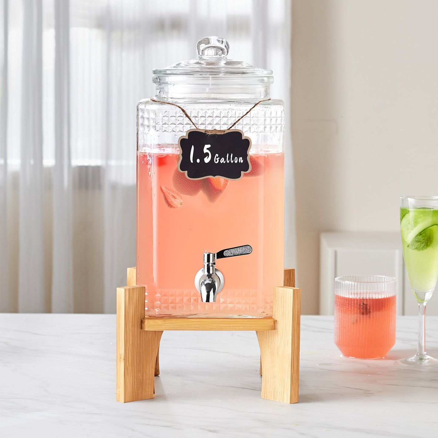Dispensador de Bebidas 5,5 L con Grifo de Acero Inoxidable y Base de Madera