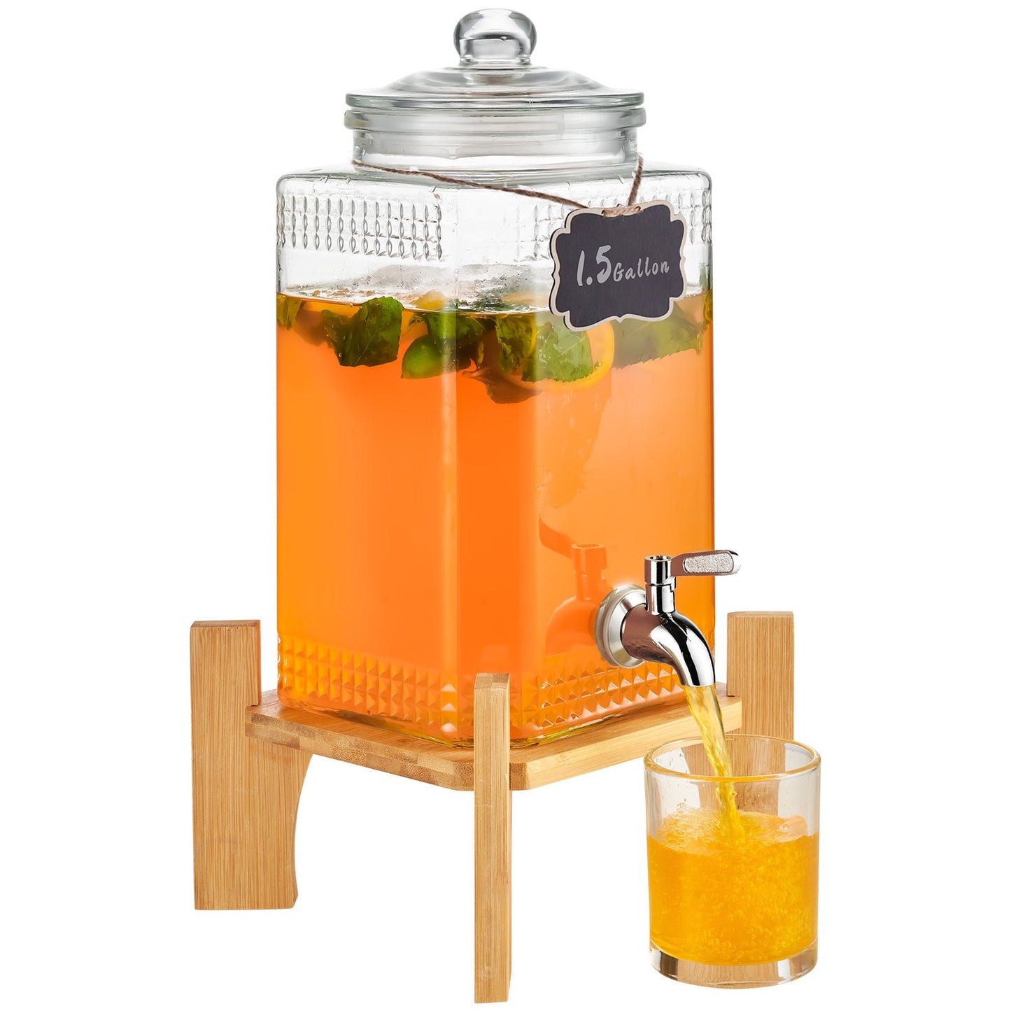 Dispensador de Bebidas 5,5 L con Grifo de Acero Inoxidable y Base de Madera